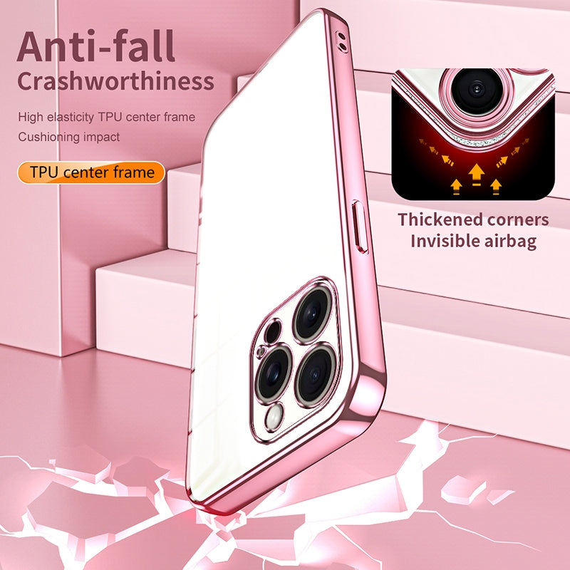 iPhone 16 Pro Max Transparent Fine Hole Phone Case - Crystal Clear Vacuum Plating, Anti-Fingerprint, Shock-Absorbing TPU Frame