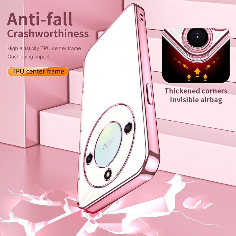 Honor X9a Transparent Fine Hole Phone Case - Crystal Clear Vacuum Plating, Anti-Fingerprint, Shock-Absorbing TPU Frame