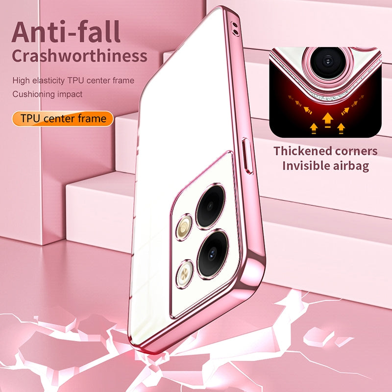 OPPO Reno9 Transparent Fine Hole Phone Case - Crystal Clear Vacuum Plating, Anti-Fingerprint, Shock-Absorbing TPU Frame