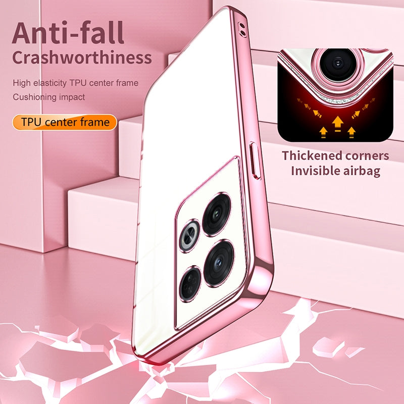 OPPO Reno8 Pro Transparent Fine Hole Phone Case - Crystal Clear Vacuum Plating, Anti-Fingerprint, Shock-Absorbing TPU Frame