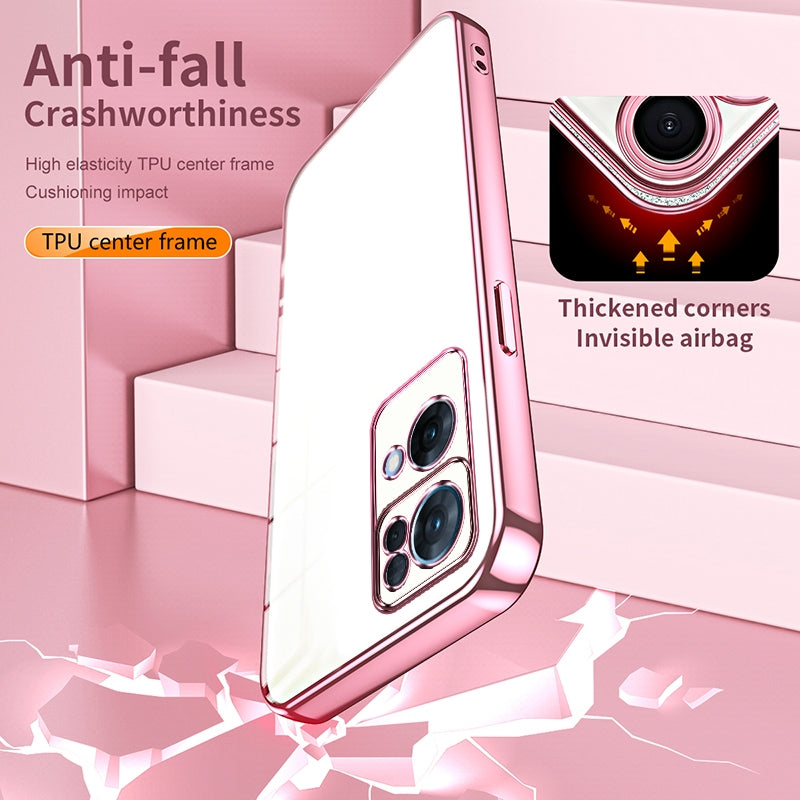 OPPO Reno7 Pro Transparent Fine Hole Phone Case - Crystal Clear Vacuum Plating, Anti-Fingerprint, Shock-Absorbing TPU Frame