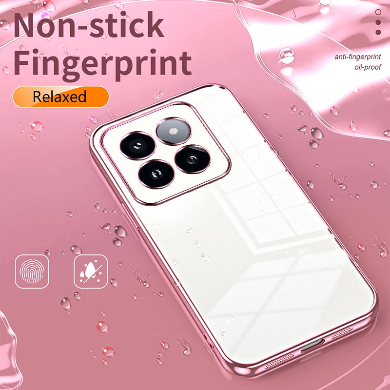 Xiaomi 14 Pro Transparent Fine Hole Phone Case - Crystal Clear Vacuum Plating, Anti-Fingerprint, Shock-Absorbing TPU Frame