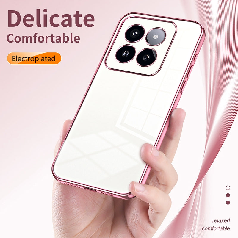 Xiaomi 14 Pro Transparent Fine Hole Phone Case - Crystal Clear Vacuum Plating, Anti-Fingerprint, Shock-Absorbing TPU Frame