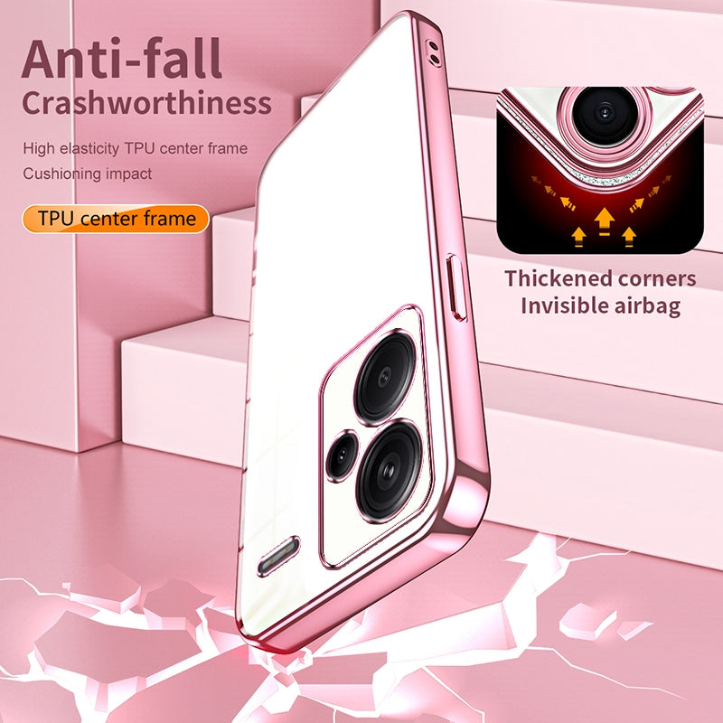 Xiaomi Redmi Note 13 Pro+ Transparent Fine Hole Phone Case - Crystal Clear Vacuum Plating, Anti-Fingerprint, Shock-Absorbing TPU Frame
