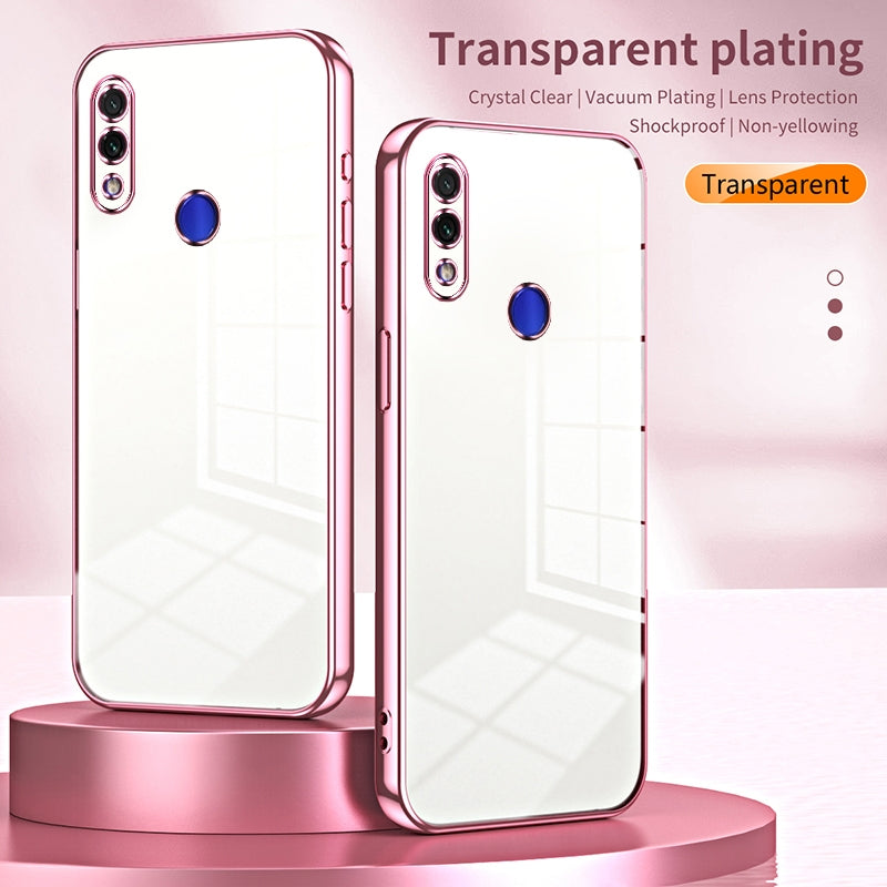 Xiaomi Redmi Note 7 Transparent Fine Hole Phone Case - Crystal Clear Vacuum Plating, Anti-Fingerprint, Shock-Absorbing TPU Frame
