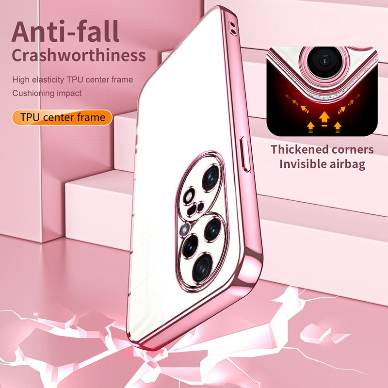 Huawei P50 Pro Transparent Fine Hole Phone Case - Crystal Clear Vacuum Plating, Anti-Fingerprint, Shock-Absorbing TPU Frame