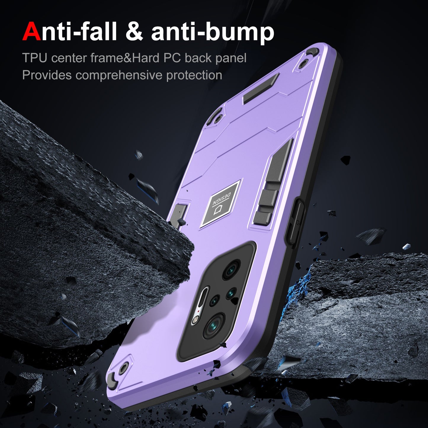 Xiaomi Redmi Note 10 Pro 4G 2 in 1 Shockproof Phone Case, Rugged TPU+PC, Oil-Proof & Fingerprint Resistant, with Magnet-Ready