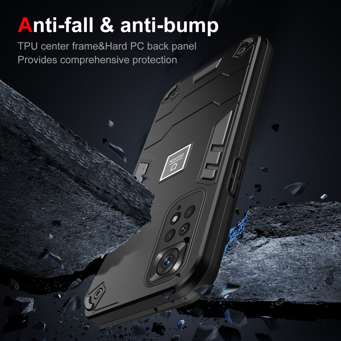 Xiaomi Redmi Note 11 4G Global 2 in 1 Shockproof Phone Case, Rugged TPU+PC, Oil-Proof & Fingerprint Resistant, with Magnet-Ready