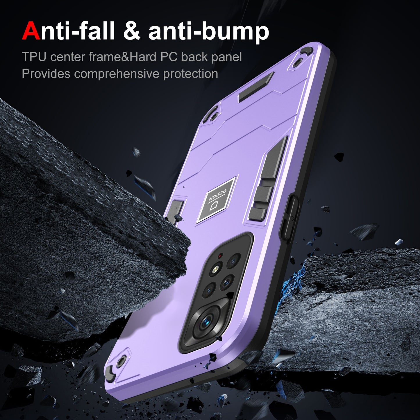 Xiaomi Redmi Note 11 4G Global 2 in 1 Shockproof Phone Case, Rugged TPU+PC, Oil-Proof & Fingerprint Resistant, with Magnet-Ready