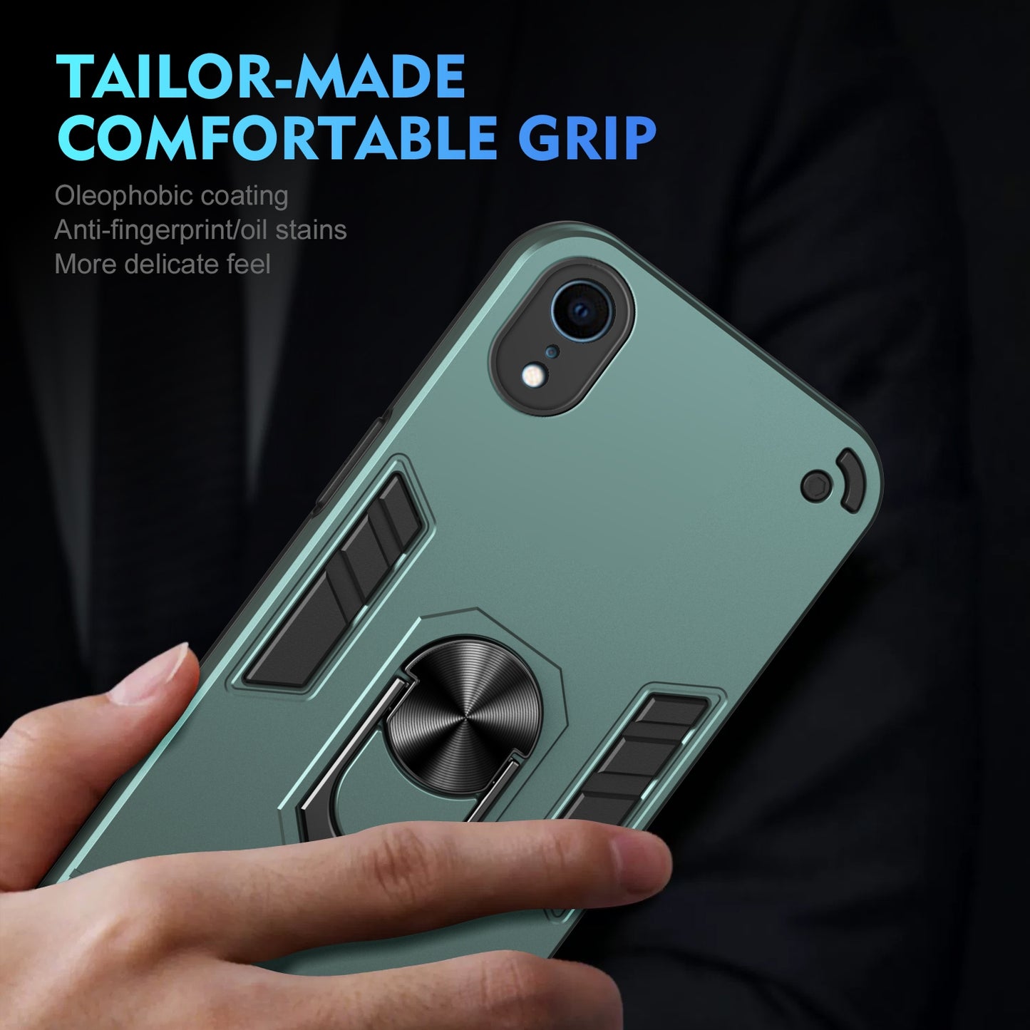 Apple iPhone XR Shockproof Metal Ring Holder Phone Case with 360 degrees Rotating Kickstand, Ultra Slim Protective Cover, Raised Camera Guard, PC Silicone Armour Shell, Anti-Scratch Back & Edge Protection