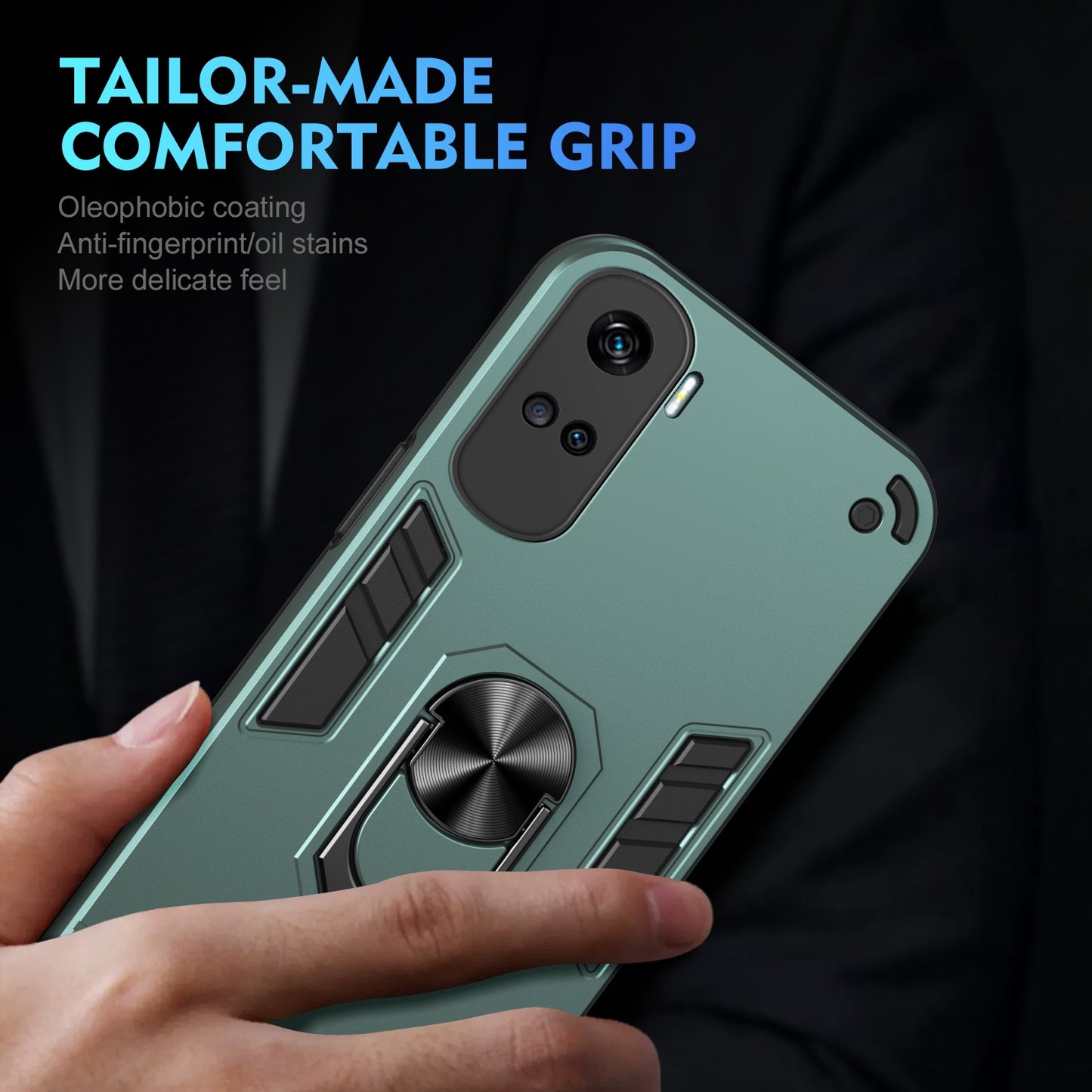 Honor 90 Lite Shockproof Metal Ring Holder Phone Case with 360 degrees Rotating Kickstand, Ultra Slim Protective Cover, Raised Camera Guard, PC Silicone Armour Shell, Anti-Scratch Back & Edge Protection