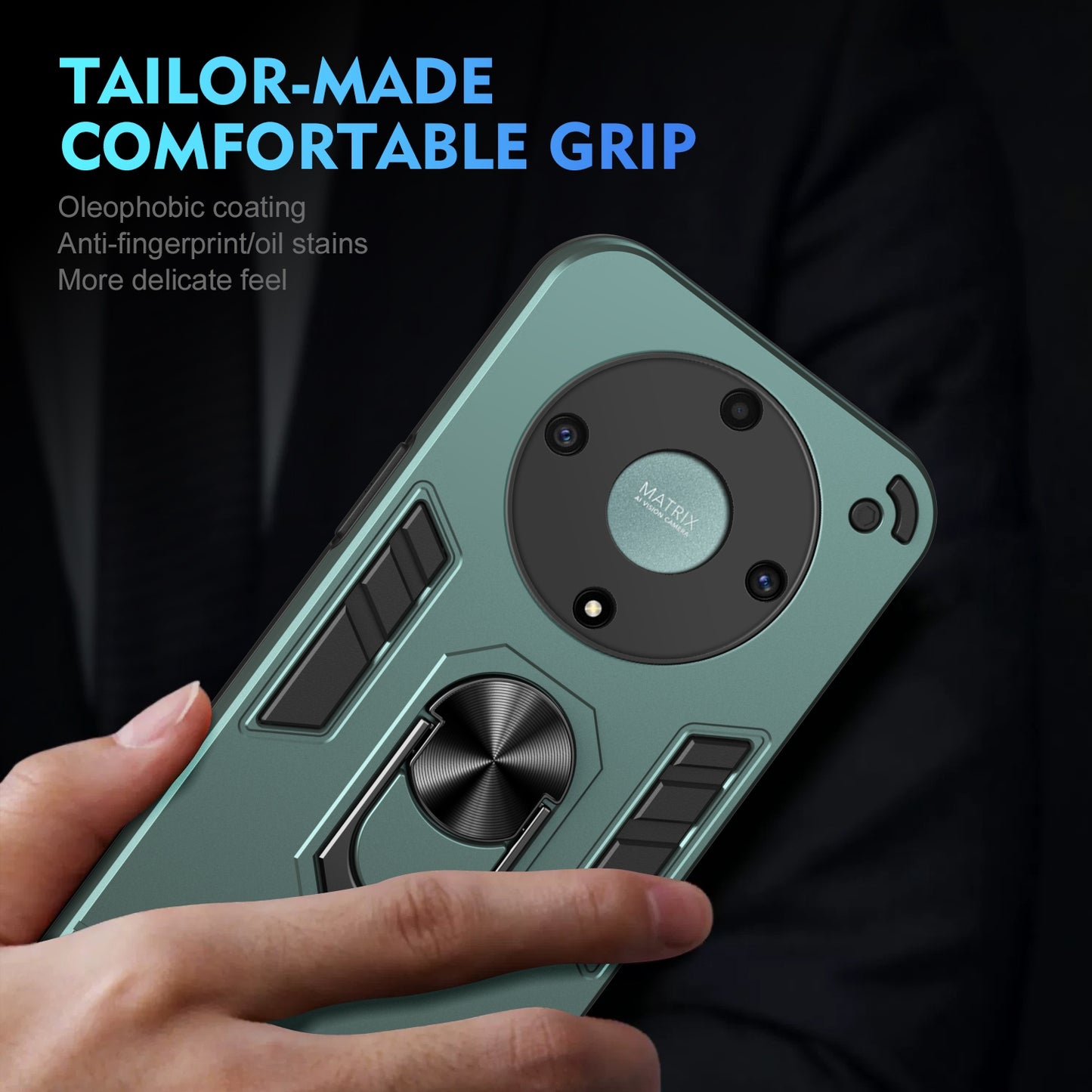 Honor X9a Shockproof Metal Ring Holder Phone Case with 360 degrees Rotating Kickstand, Ultra Slim Protective Cover, Raised Camera Guard, PC Silicone Armour Shell, Anti-Scratch Back & Edge Protection
