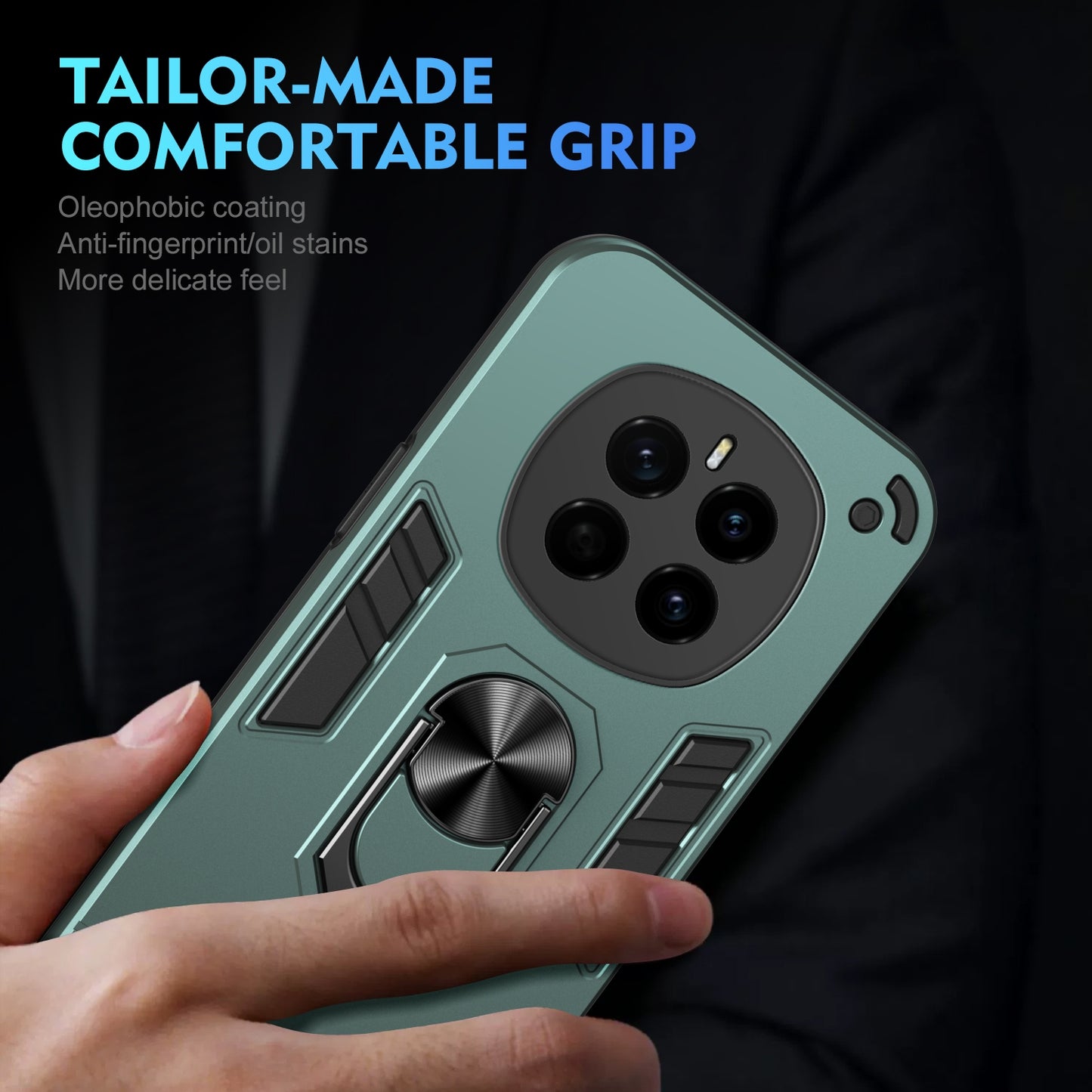 Honor Magic7 Shockproof Metal Ring Holder Phone Case with 360 degrees Rotating Kickstand, Ultra Slim Protective Cover, Raised Camera Guard, PC Silicone Armour Shell, Anti-Scratch Back & Edge Protection