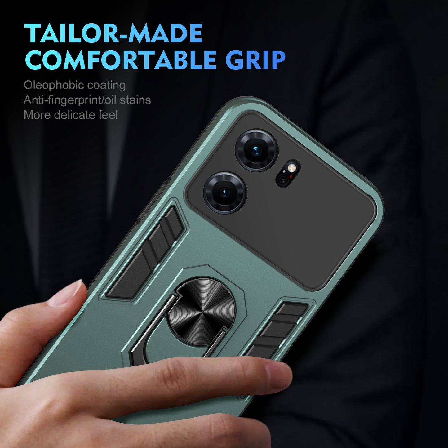 OPPO K10 Shockproof Metal Ring Holder Phone Case with 360 degrees Rotating Kickstand, Ultra Slim Protective Cover, Raised Camera Guard, PC Silicone Armour Shell, Anti-Scratch Back & Edge Protection