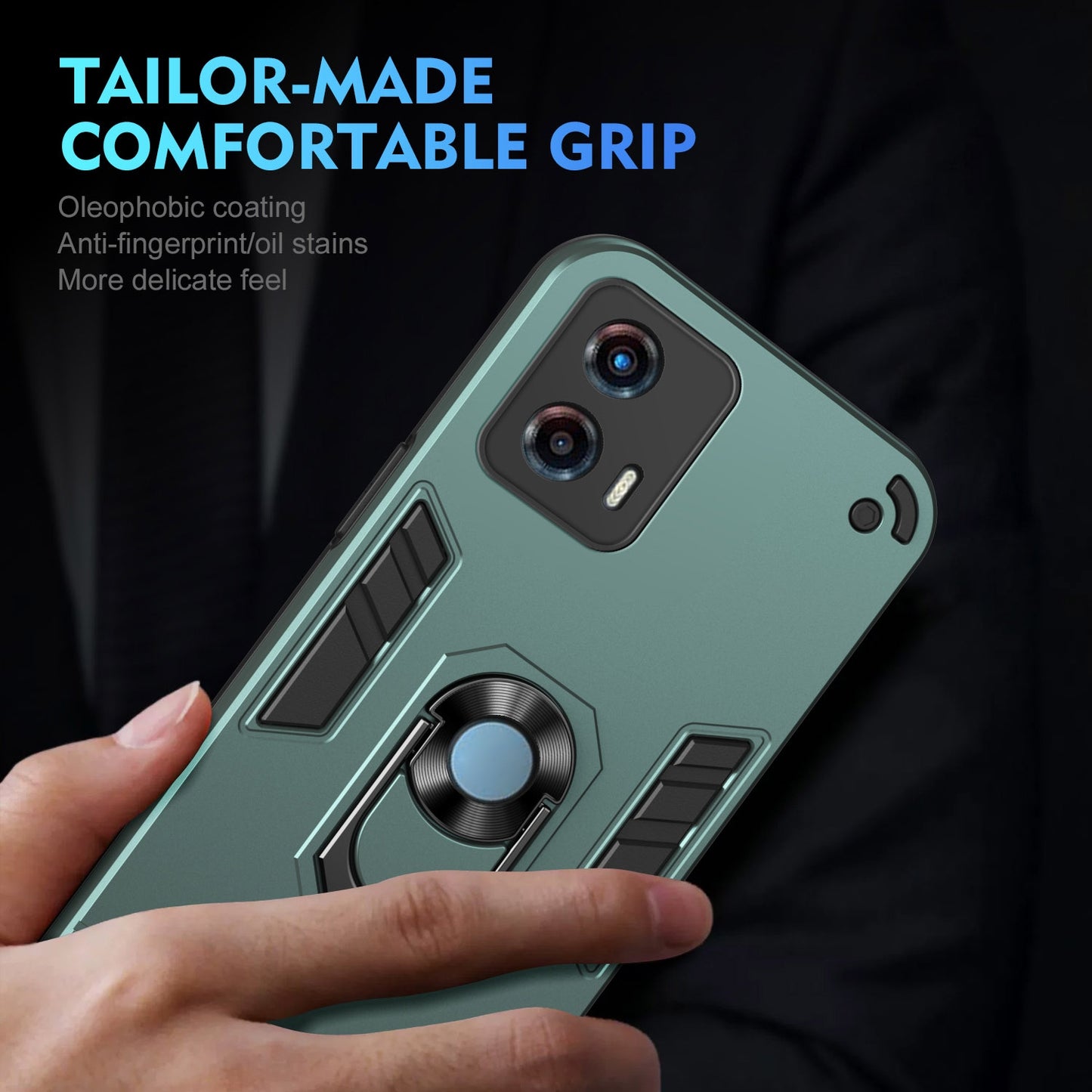 Motorola Moto G 2023 Shockproof Metal Ring Holder Phone Case with 360 degrees Rotating Kickstand, Ultra Slim Protective Cover, Raised Camera Guard, PC Silicone Armour Shell, Anti-Scratch Back & Edge Protection