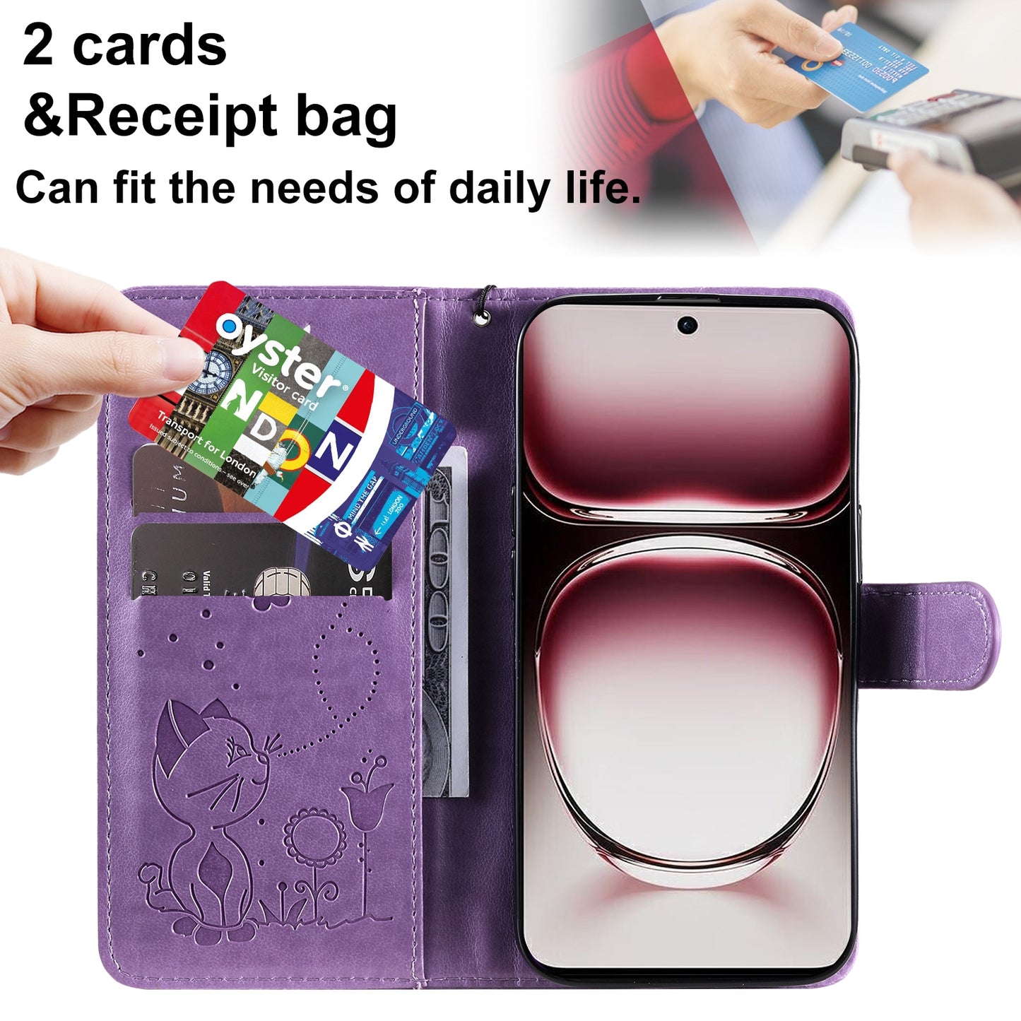 For OPPO Reno12 Pro 5G Cat and Bee Embossed Flip Leather Phone Case Wallet Cover with Card Slots Cash Pocket Magnetic Stand Protective Shockproof TPU PU Leather Case with Wrist Strap