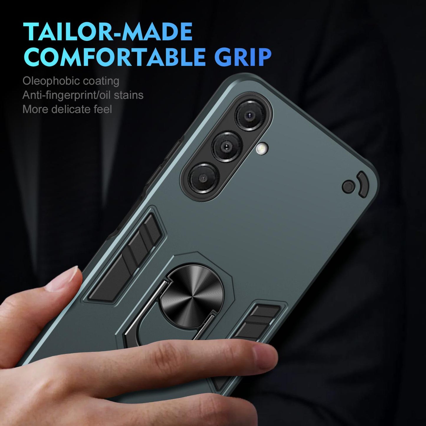 Samsung Galaxy A17 5G Shockproof Metal Ring Holder Phone Case with 360 degrees Rotating Kickstand, Ultra Slim Protective Cover, Raised Camera Guard, PC Silicone Armour Shell, Anti-Scratch Back & Edge Protection