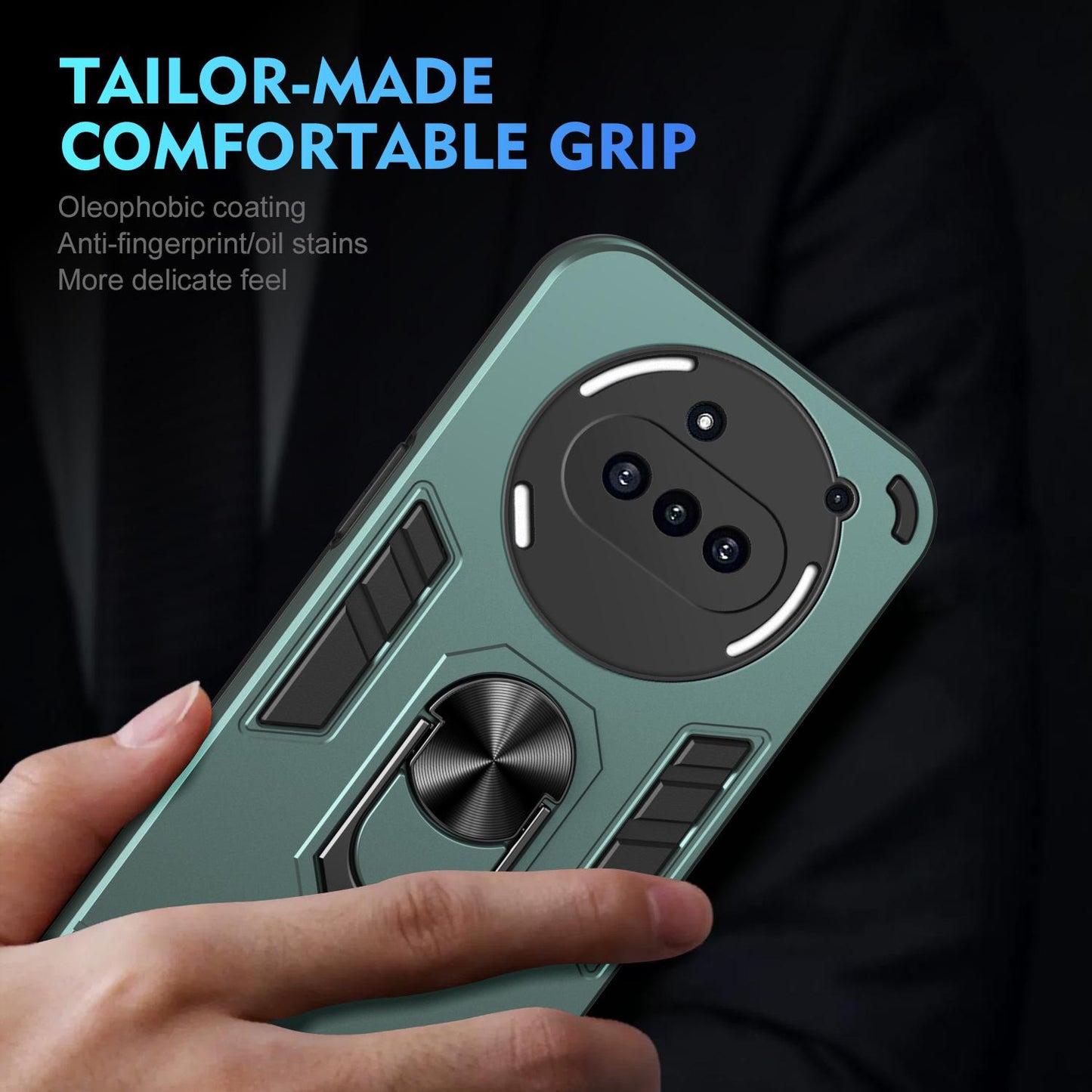 Nothing Phone 3a Shockproof Metal Ring Holder Phone Case with 360 degrees Rotating Kickstand, Ultra Slim Protective Cover, Raised Camera Guard, PC Silicone Armour Shell, Anti-Scratch Back & Edge Protection