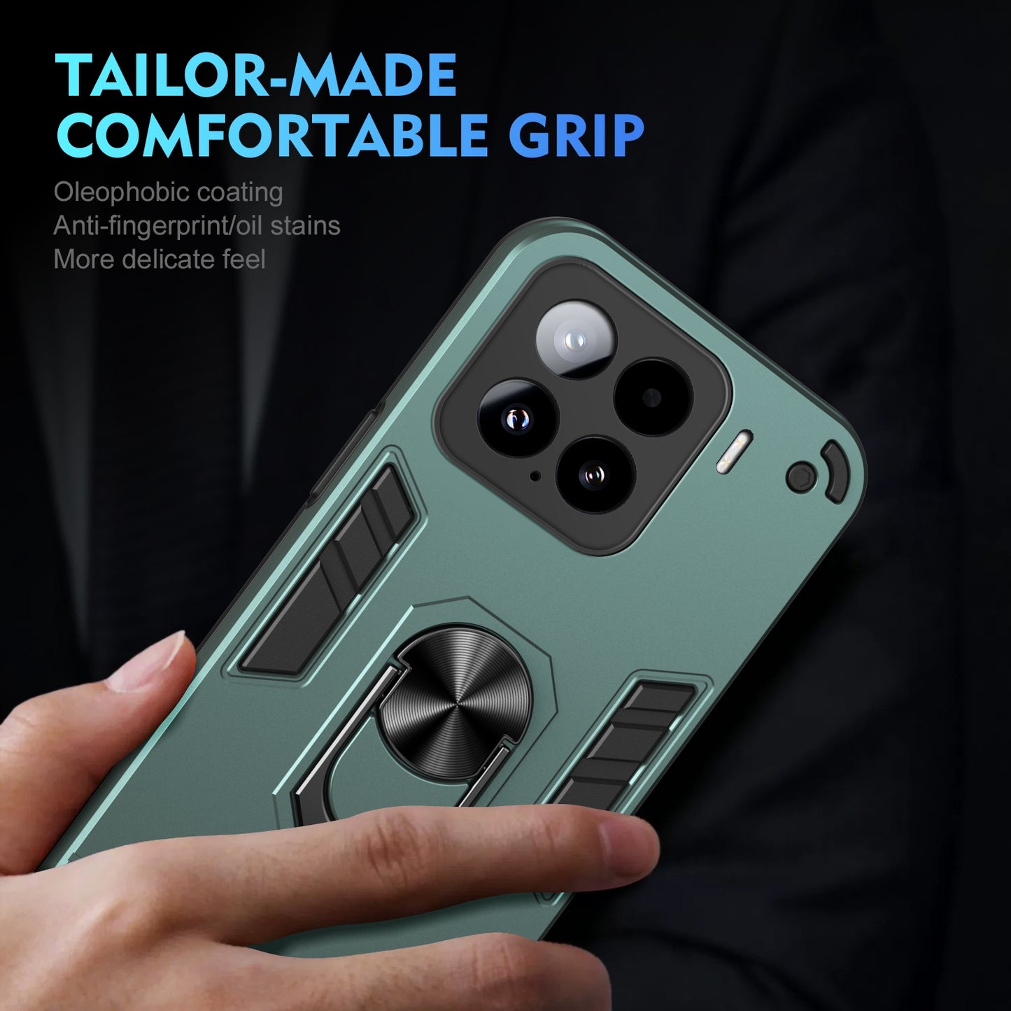 Xiaomi 15 Shockproof Metal Ring Holder Phone Case with 360 degrees Rotating Kickstand, Ultra Slim Protective Cover, Raised Camera Guard, PC Silicone Armour Shell, Anti-Scratch Back & Edge Protection
