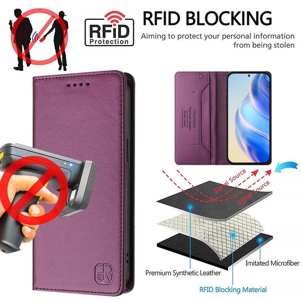 Xiaomi 14 Ultra 5G Dual-Folded Magnetic Suction RFID Blocking PU Leather Wallet Phone Case with Card Slots, Cash Pocket, Kickstand, Full Protective Flip Cover