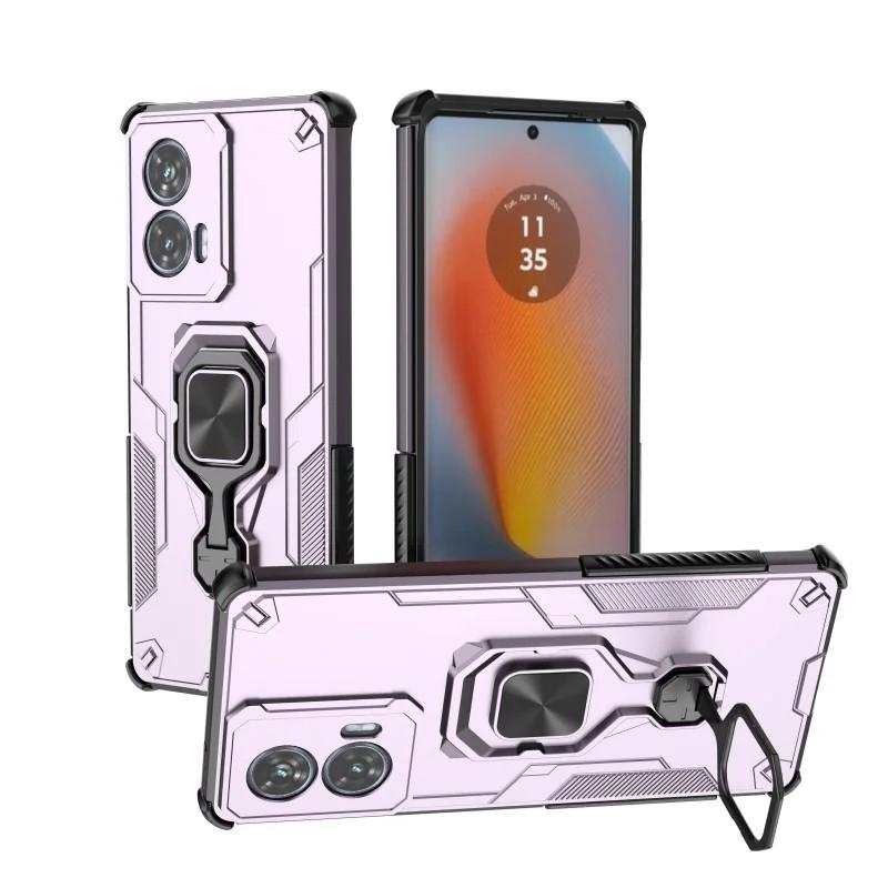 Motorola Edge 50 Fusion 5G PU Leather Wallet Phone Case with Metal Kickstand, Card Holder, Cash Pocket, Wrist Strap, Shockproof TPU Protective Cover & Screen Protector