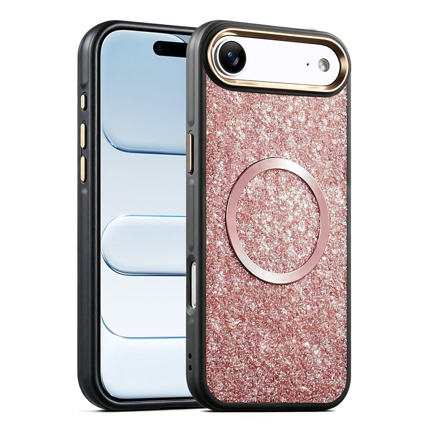 Apple iPhone Air Glitter Airbag Shockproof Magnetic Phone Case with Luxury Sparkly Finish, Metal Camera Lens Protection, PU & TPU Dual Layer Cover, Magnetic Wireless Charging Compatible, Anti-Drop Protective Bumper
