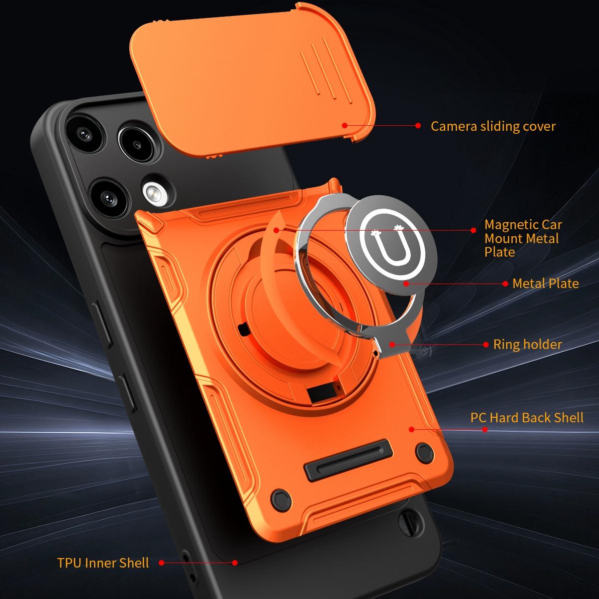 Nothing Phone 3a Lite Magnetic Sliding Camshield Holder Phone Case with Lens Protection Cover, Built-in Kickstand, Shockproof PC TPU Back Cover, Car Mount Compatible Protective Case