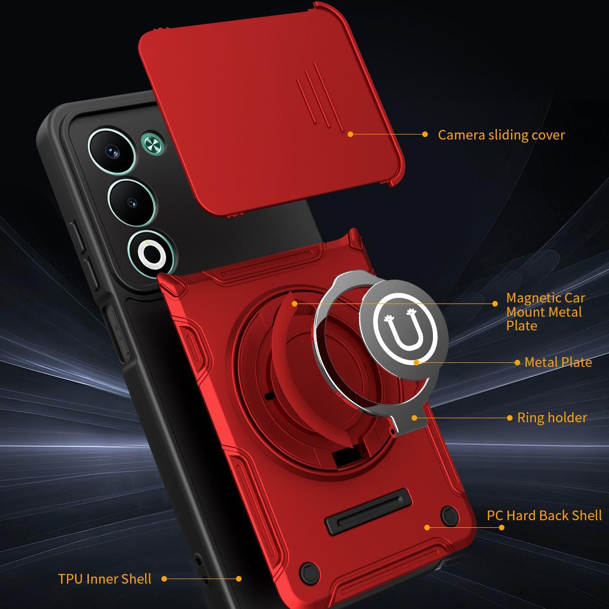 OPPO A5 5G Magnetic Sliding Camshield Holder Phone Case with Lens Protection Cover, Built-in Kickstand, Shockproof PC TPU Back Cover, Car Mount Compatible Protective Case