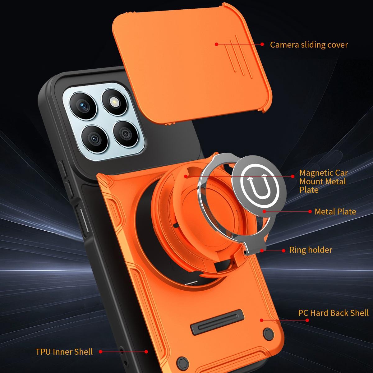 Honor X8c 4G Magnetic Sliding Camshield Holder Phone Case with Lens Protection Cover, Built-in Kickstand, Shockproof PC TPU Back Cover, Car Mount Compatible Protective Case