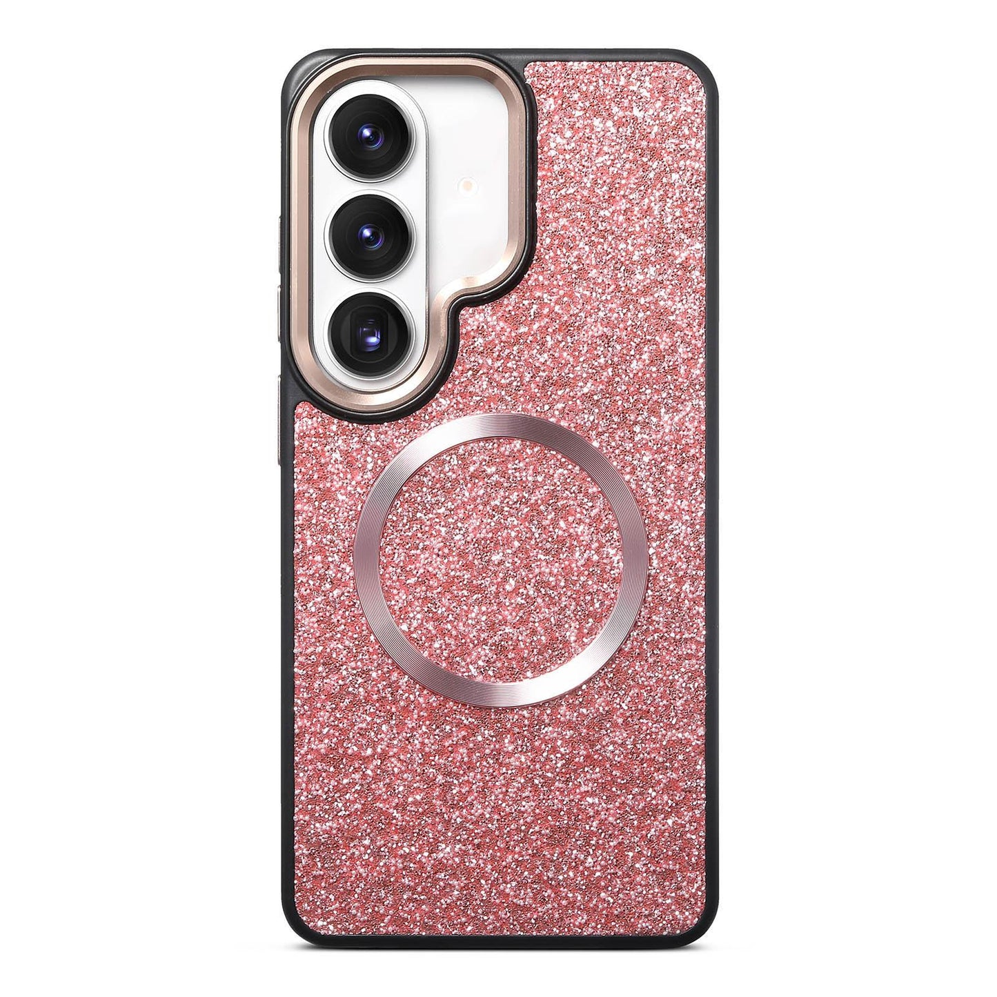 Galaxy S26 5G Glitter Airbag Shockproof Magnetic Phone Case with Luxury Sparkly Finish, Metal Camera Lens Protection, PU & TPU Dual Layer Cover, Magnetic Wireless Charging Compatible, Anti-Drop Protective Bumper