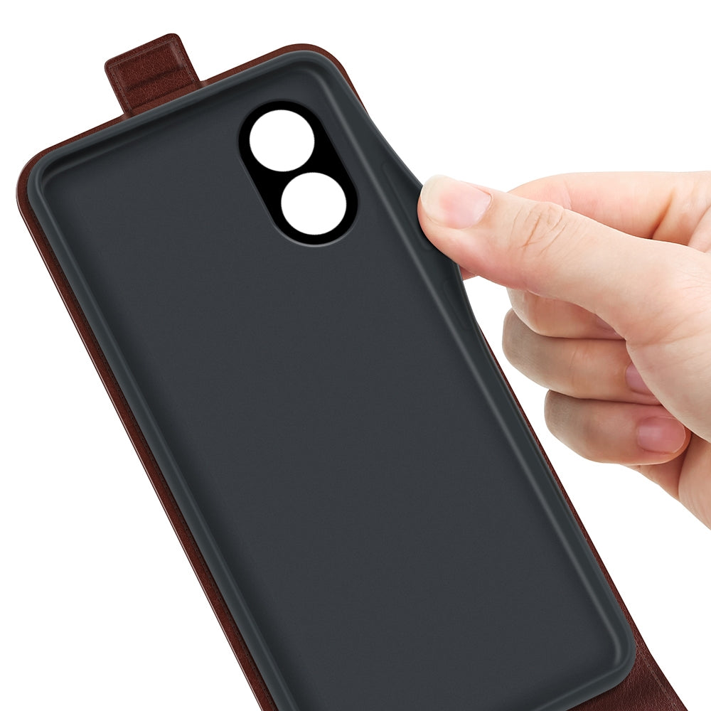 OPPO A38 Texture Vertical Flip Leather Wallet Case with Card Slot, PU TPU Shockproof Protective Cover, Anti-Drop Magnetic Folio Phone Case