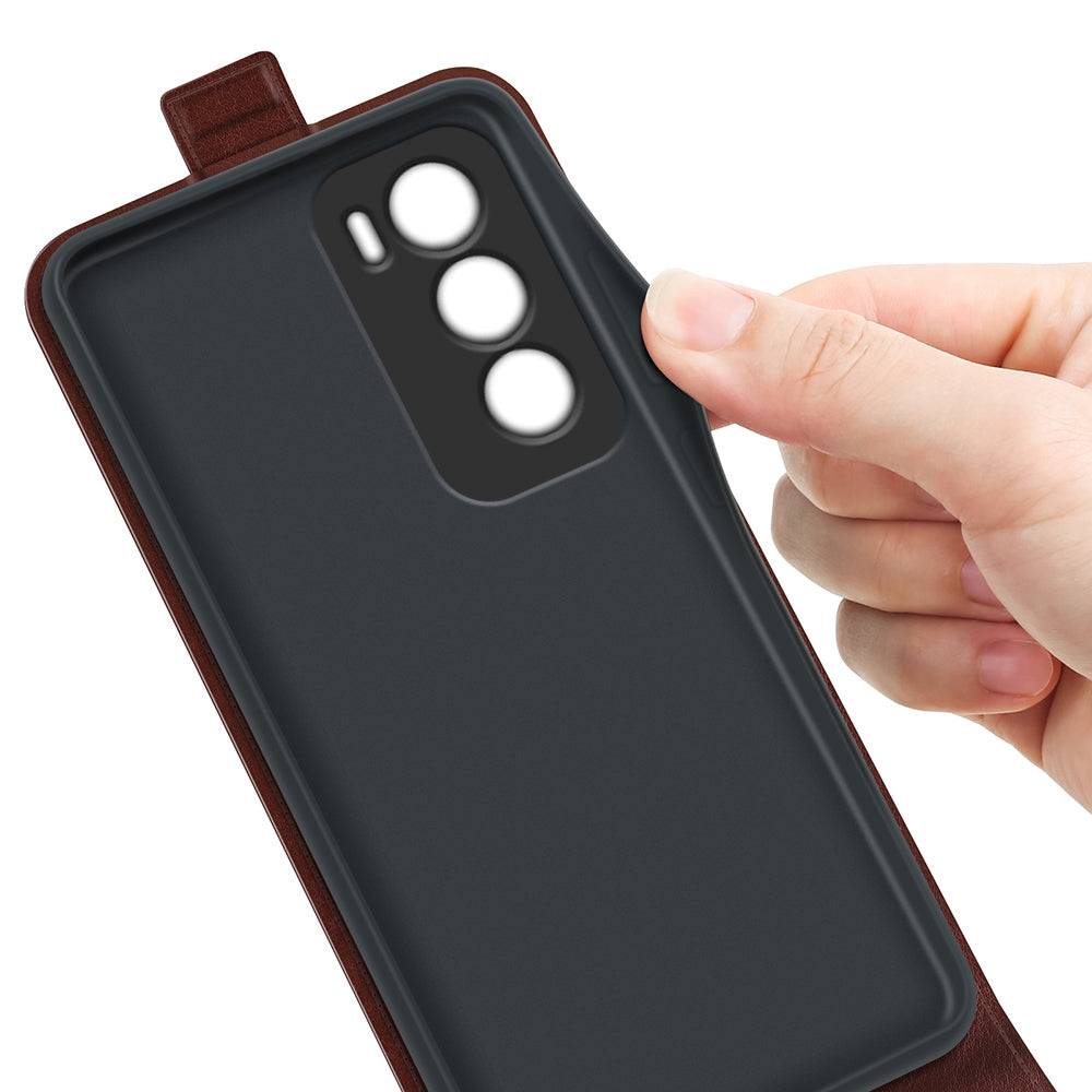 OPPO Reno12 5G Texture Vertical Flip Leather Wallet Case with Card Slot, PU TPU Shockproof Protective Cover, Anti-Drop Magnetic Folio Phone Case