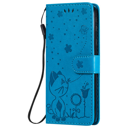 For Samsung Galaxy A01 Core Cat and Bee Embossed Flip Leather Phone Case Wallet Cover with Card Slots Cash Pocket Magnetic Stand Protective Shockproof TPU PU Leather Case with Wrist Strap