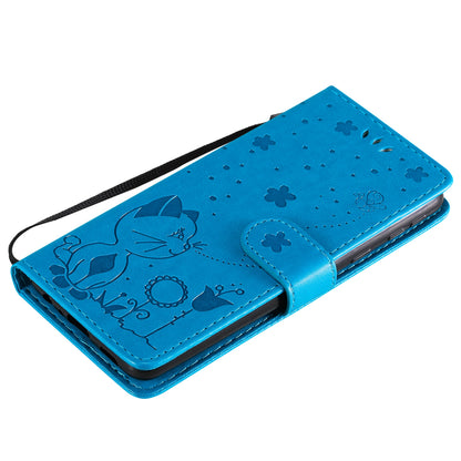 For Samsung Galaxy A01 Core Cat and Bee Embossed Flip Leather Phone Case Wallet Cover with Card Slots Cash Pocket Magnetic Stand Protective Shockproof TPU PU Leather Case with Wrist Strap