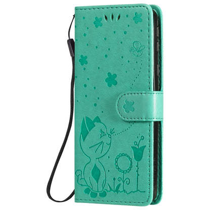 For Samsung Galaxy A01 Core Cat and Bee Embossed Flip Leather Phone Case Wallet Cover with Card Slots Cash Pocket Magnetic Stand Protective Shockproof TPU PU Leather Case with Wrist Strap