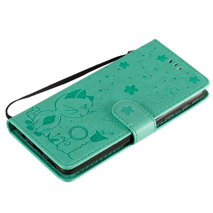 For Samsung Galaxy A01 Core Cat and Bee Embossed Flip Leather Phone Case Wallet Cover with Card Slots Cash Pocket Magnetic Stand Protective Shockproof TPU PU Leather Case with Wrist Strap