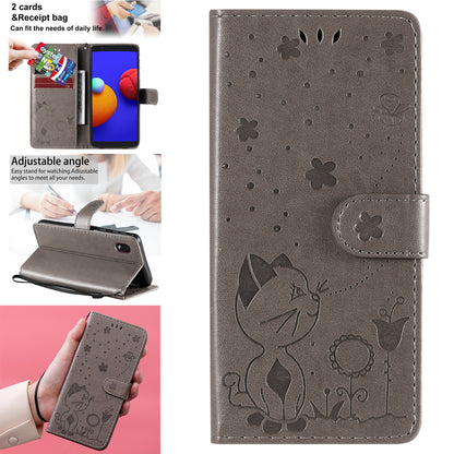 For Samsung Galaxy A01 Core Cat and Bee Embossed Flip Leather Phone Case Wallet Cover with Card Slots Cash Pocket Magnetic Stand Protective Shockproof TPU PU Leather Case with Wrist Strap