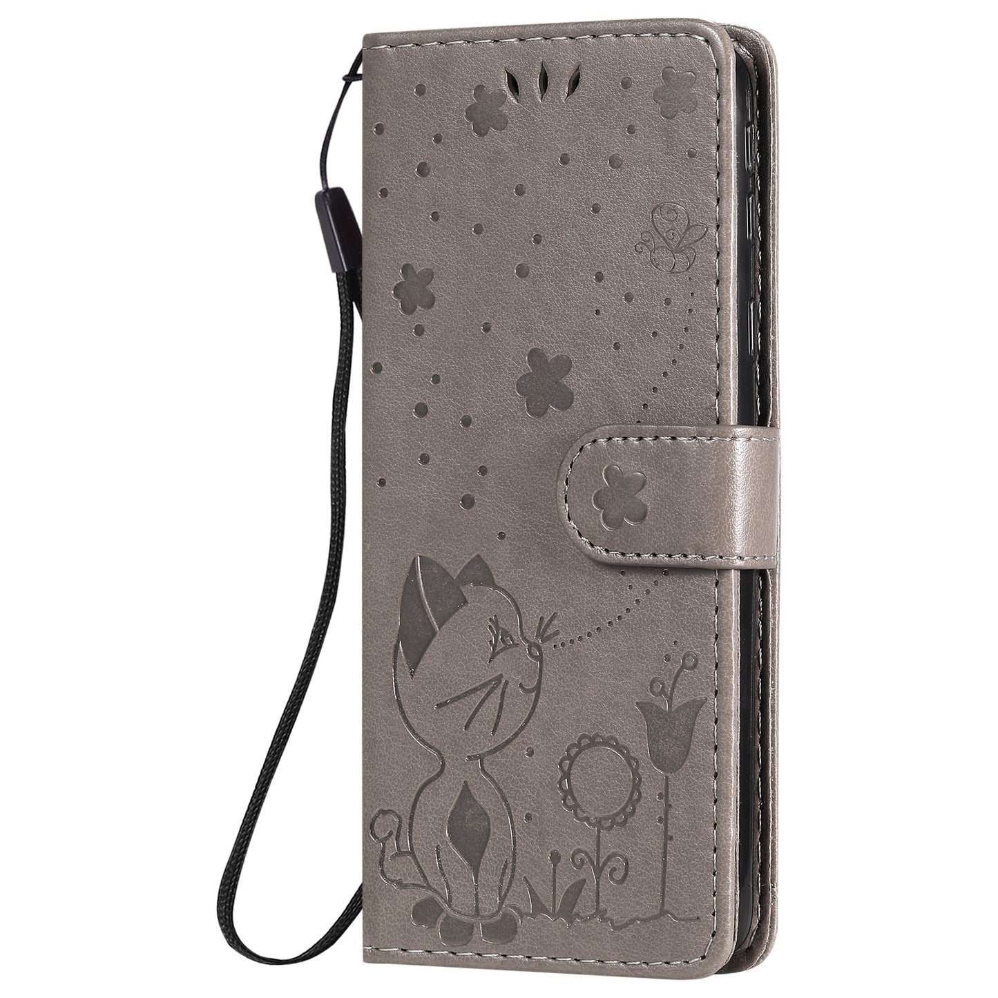 For Samsung Galaxy A01 Core Cat and Bee Embossed Flip Leather Phone Case Wallet Cover with Card Slots Cash Pocket Magnetic Stand Protective Shockproof TPU PU Leather Case with Wrist Strap