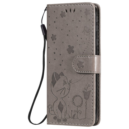 For Samsung Galaxy A01 Core Cat and Bee Embossed Flip Leather Phone Case Wallet Cover with Card Slots Cash Pocket Magnetic Stand Protective Shockproof TPU PU Leather Case with Wrist Strap