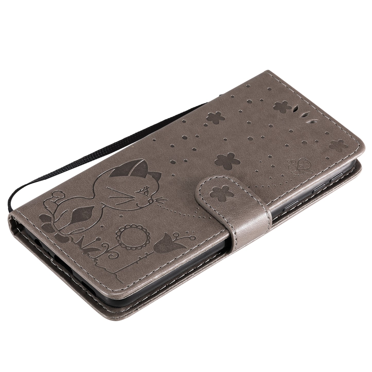 For Samsung Galaxy A01 Core Cat and Bee Embossed Flip Leather Phone Case Wallet Cover with Card Slots Cash Pocket Magnetic Stand Protective Shockproof TPU PU Leather Case with Wrist Strap