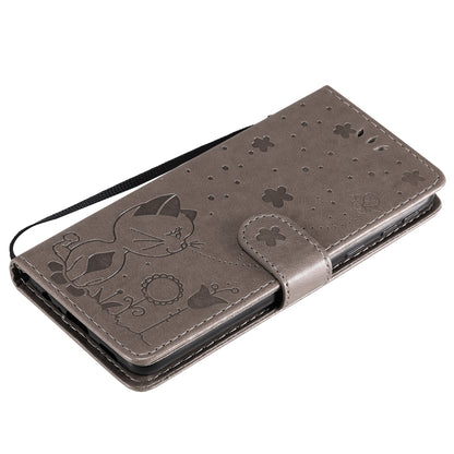 For Samsung Galaxy A01 Core Cat and Bee Embossed Flip Leather Phone Case Wallet Cover with Card Slots Cash Pocket Magnetic Stand Protective Shockproof TPU PU Leather Case with Wrist Strap