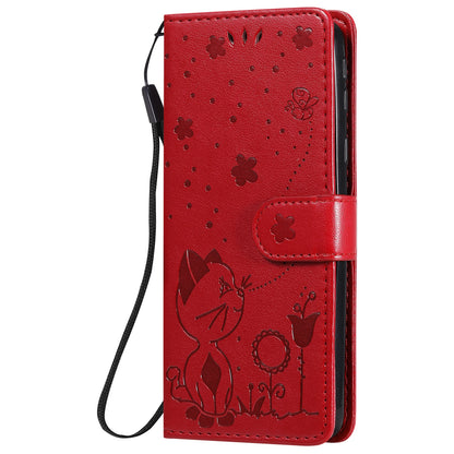 For Samsung Galaxy A01 Core Cat and Bee Embossed Flip Leather Phone Case Wallet Cover with Card Slots Cash Pocket Magnetic Stand Protective Shockproof TPU PU Leather Case with Wrist Strap