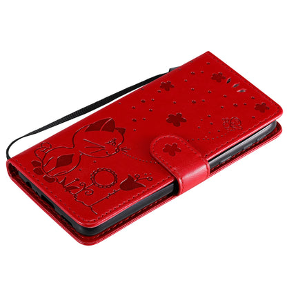 For Samsung Galaxy A01 Core Cat and Bee Embossed Flip Leather Phone Case Wallet Cover with Card Slots Cash Pocket Magnetic Stand Protective Shockproof TPU PU Leather Case with Wrist Strap