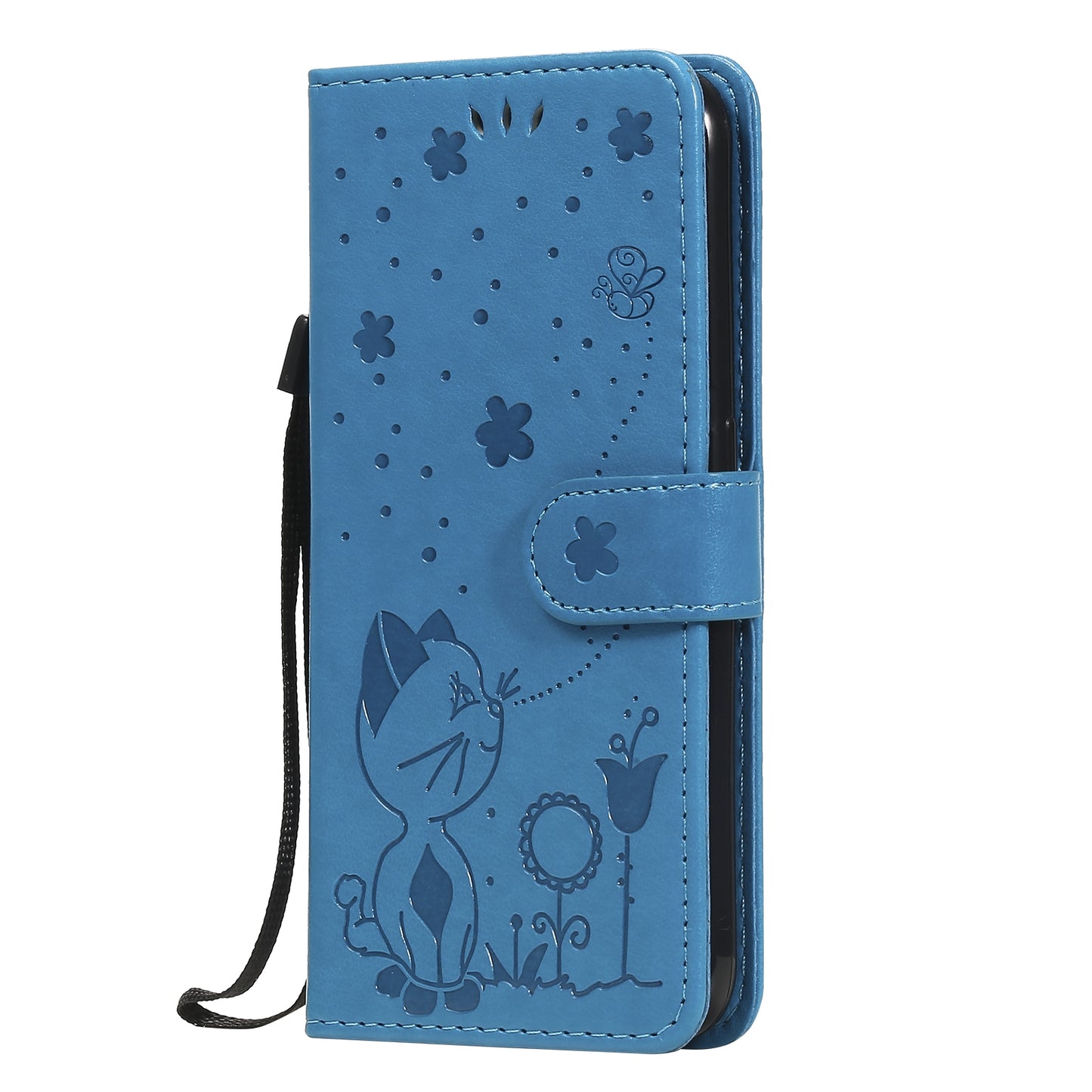For Samsung Galaxy A01 Cat and Bee Embossed Flip Leather Phone Case Wallet Cover with Card Slots Cash Pocket Magnetic Stand Protective Shockproof TPU PU Leather Case with Wrist Strap
