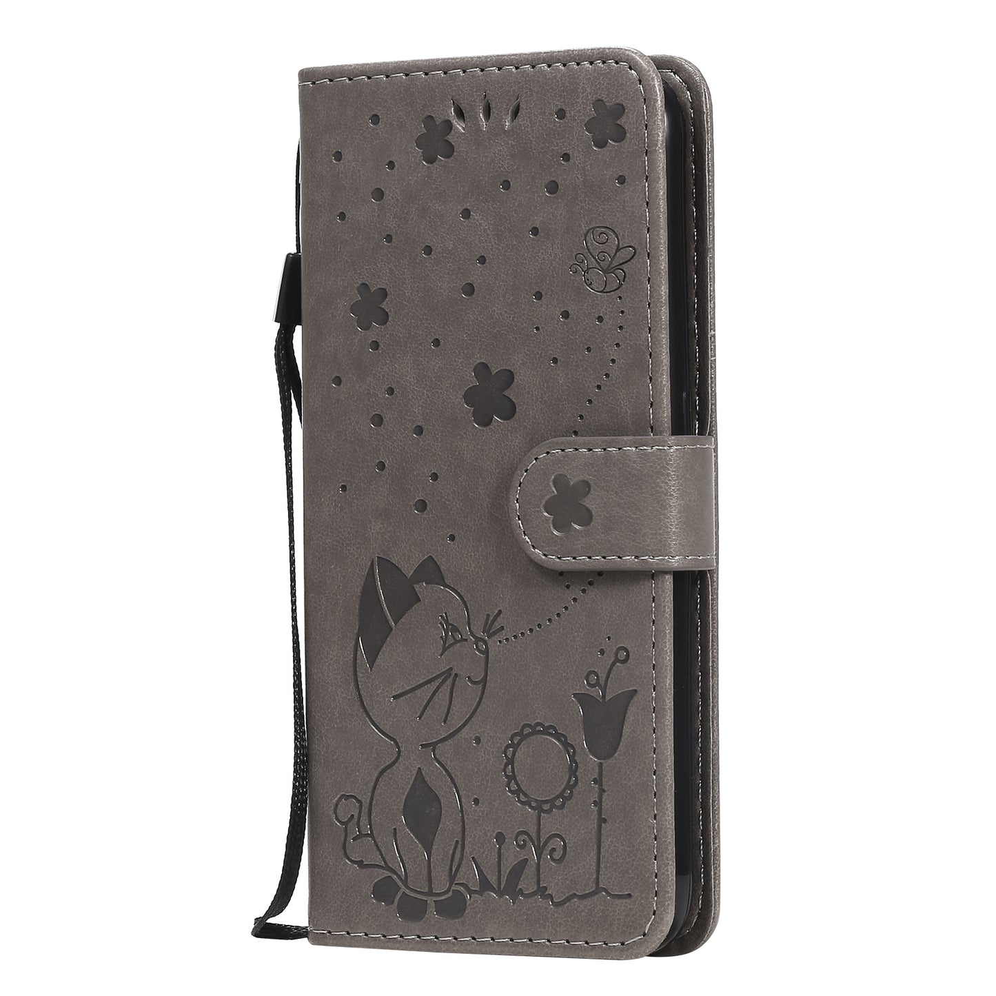 For Samsung Galaxy A01 Cat and Bee Embossed Flip Leather Phone Case Wallet Cover with Card Slots Cash Pocket Magnetic Stand Protective Shockproof TPU PU Leather Case with Wrist Strap