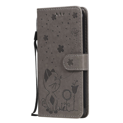 For Samsung Galaxy A01 Cat and Bee Embossed Flip Leather Phone Case Wallet Cover with Card Slots Cash Pocket Magnetic Stand Protective Shockproof TPU PU Leather Case with Wrist Strap