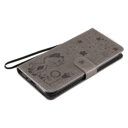 For Samsung Galaxy A01 Cat and Bee Embossed Flip Leather Phone Case Wallet Cover with Card Slots Cash Pocket Magnetic Stand Protective Shockproof TPU PU Leather Case with Wrist Strap