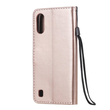 For Samsung Galaxy A01 Cat and Bee Embossed Flip Leather Phone Case Wallet Cover with Card Slots Cash Pocket Magnetic Stand Protective Shockproof TPU PU Leather Case with Wrist Strap
