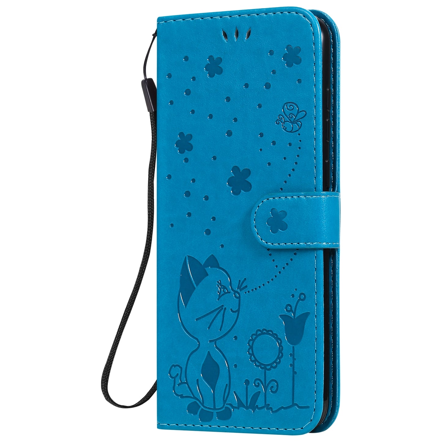 For Samsung Galaxy A11 Cat and Bee Embossed Flip Leather Phone Case Wallet Cover with Card Slots Cash Pocket Magnetic Stand Protective Shockproof TPU PU Leather Case with Wrist Strap