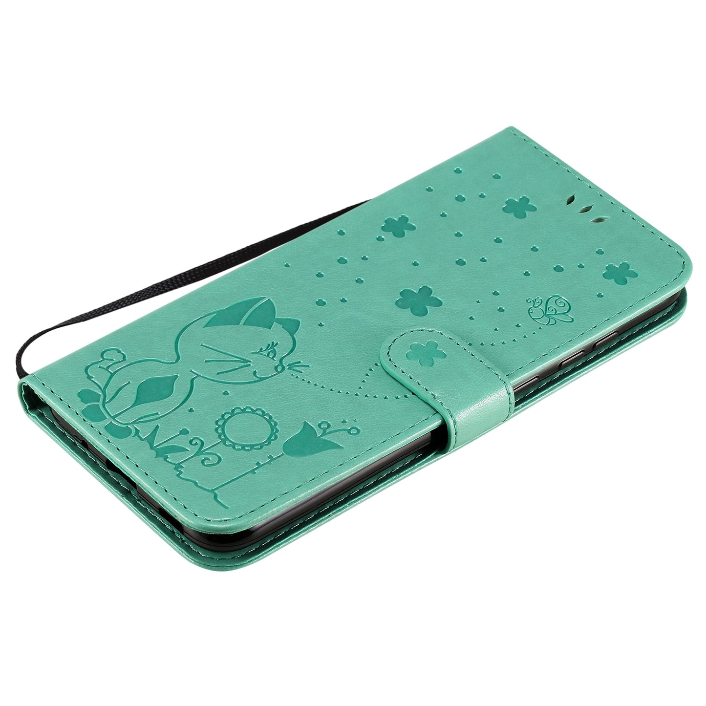 For Samsung Galaxy A11 Cat and Bee Embossed Flip Leather Phone Case Wallet Cover with Card Slots Cash Pocket Magnetic Stand Protective Shockproof TPU PU Leather Case with Wrist Strap